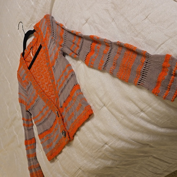 Free People Vibrant Orange and Beige Knit Cardigan - Picture 6 of 14
